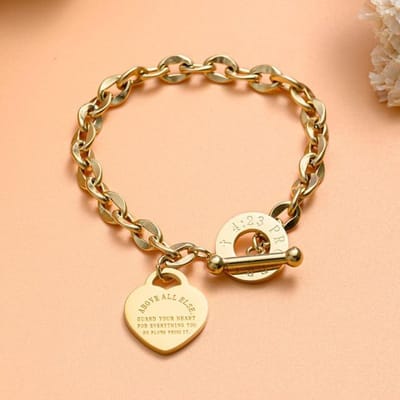 Bracelet en acier inoxydable avec breloque en forme de cœur pour femme, style vintage, doré, punk, chaîne épaisse, à portée de main, nouveau bijou, cadeau beige