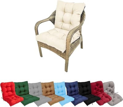 Tuinstoelkussens Hoge Rug - Ligkussens Terras - Buiten Ontspannen - Antislip en Banden - 104 x 50 cm - Beige