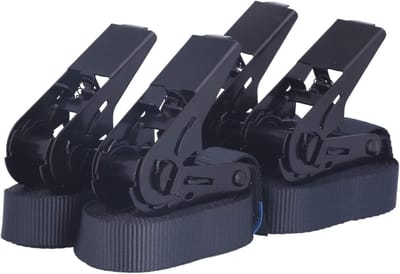 Spanbandenset met ratel – duurzame, eendelige spanriemen, ratelriemen, lengte 6 meter (6 m), breedte 25 mm, kleur zwart, TÜV-gecertificeerd, belastbaar tot 900 kg, volgens DIN EN 12195