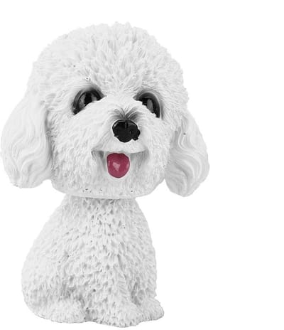 Dailygoods- Bobblehead Hond - Dansend Dashboard Poppetje - Hars Decoratie - Wit - 8,5 x 6,4 x 5 cm - Milieuvriendelijk Ornament