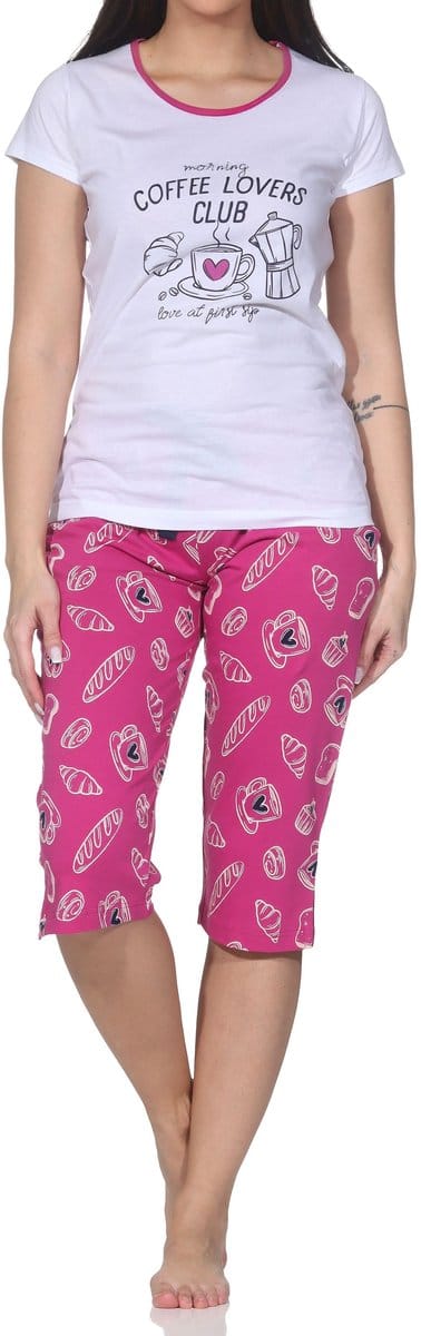 Normann dames capri shortama korte mouw Coffee Lovers Club ook in grote maten
