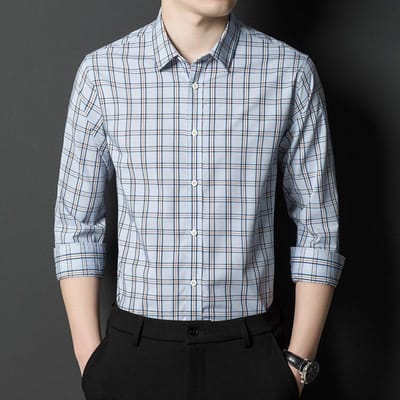 Lente Nieuwe Stijl Jong en Middelbare Leeftijd Heren Revers Shirt Casual Vierkant Ruit Losse Grote Maat Ademend Shirt XXXL gray