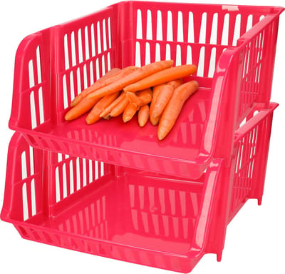 Plasticforte Stapelbare opbergmand - 2x - Roze - 20L - kunststof - 43 x 32 x 16 cm