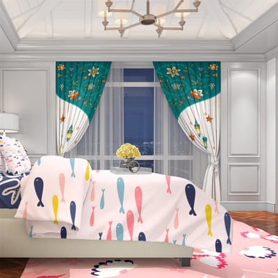 2 stuks Moslim Ramadan - Bedrukt gordijn - Polyestermateriaal - geschikt voor slaapkamer, woonkamer, studeerkamer, 30Wx65L(76x165CM)x2 blue