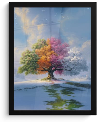 Poster in lijst - Fotolijst 30x40 cm - Posters - Boom - Seizoenen - Winter - Landschap - Posterlijst zwart - Decoratie - Wanddecoratie woonkamer - Muurdecoratie slaapkamer