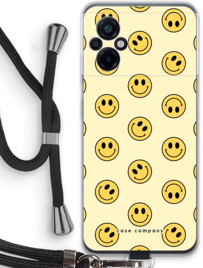 Case Company® - Hoesje met koord geschikt voor Xiaomi Poco M5 hoesje met Koord - Smiley N°2 - Telefoonhoesje met Zwart Koord - Bescherming aan alle Kanten en Over de Schermrand