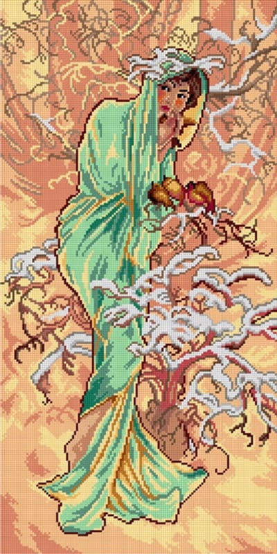Borduurstramien 3428 - After Mucha - The Winter - ORCHIDEA 35 x 70 (STRAMIEN ZONDER GARENS)
