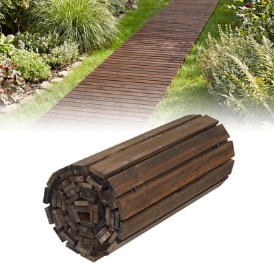 COSTWAY Rolpad, hout, 367 x 55 cm, uitrolbaar, tuinpad, weerbestendig, houten trap, tuintrap, houten trap, opstapplaat, treepplaten, paden voor bruiloft, feest, tuin (bruin)