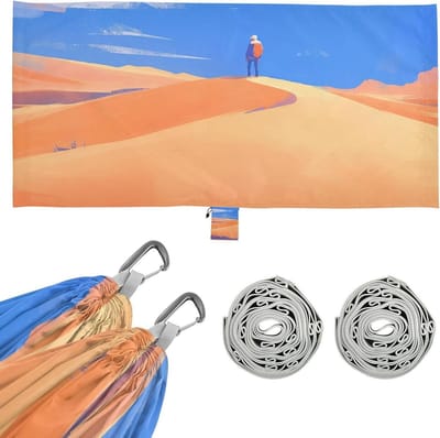 Camping Hangmat - Buiten Hangmat - Ontspannen Buiten - Ingebouwd Opbergvak - 290 x 138 cm - Oranje Woestijn Art Blauw