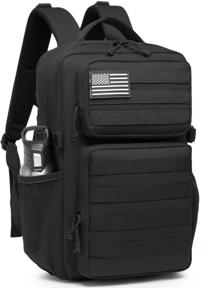 25L Tactical Rugzak - Waterdichte Molle Backpack - 3-Daagse Outdoor Rugzak - Met Fleshouder - Zwart - Voor Wandelen, Kamperen, Trekking & Reizen