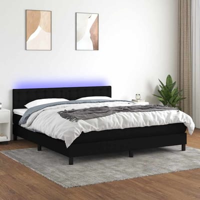 vidaXL - Boxspring - met - matras - en - LED - stof - zwart - 180x200 - cm