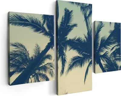Artaza Canvas Schilderij Drieluik Palmbomen Bladeren - 90x60 cm - Wanddecoratie Woonkamer - Schilderijen - Muurdecoratie