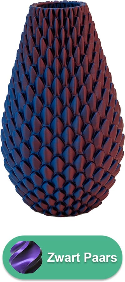 Myraka design vaas – Decoratieve vaas - Zwart / Paars - 3d geprinte vaas – geschikt voor droogbloemen - 20CM