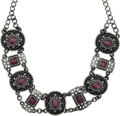 Behave - Ketting oud-zilver-kleur met paarse details - 40,5 cm