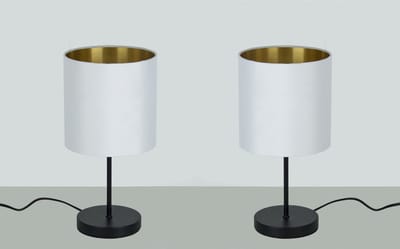 Trango Set van 2 LED-bedlamp 2018-10WL*2 *SOUL* Tafellamp met stoffen kap in wit-goud incl. 1x E27 LED-lamp 3000K warm wit, lamp, vensterbanklamp , bedlampje voor slaapkamer