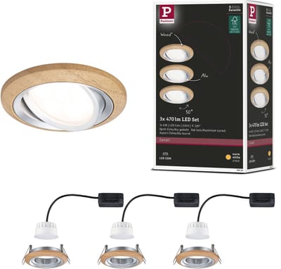 LED-inbouwlamp Lanati Set van 3 rond 84 mm 30° Coin 3x6W 3x470lm 230V 2700K Geoliede eikenkleur, Alu gedraaid