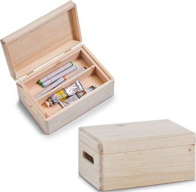 Zeller Kistje - 2x - met deksel - 30 x 20 cm - hout - met inzet tray - Kantoorbenodigdheden - Hobbybenodigdheden - kisten met vakken