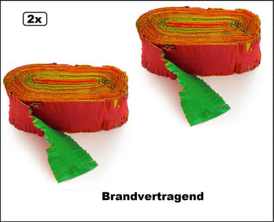 2x Crepe guirlande rood/geel/groen 24meter - Brandvertragend - Slinger verjaardag vlaglijn festival thema feest party