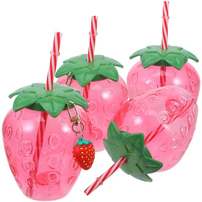 4 Stuks Glazen Sap Aardbeienbeker Kinder Waterflessen Koffiekopjes Met Deksel Karaf Drank Pp Tumbler Drinken Melk roze groene kleur