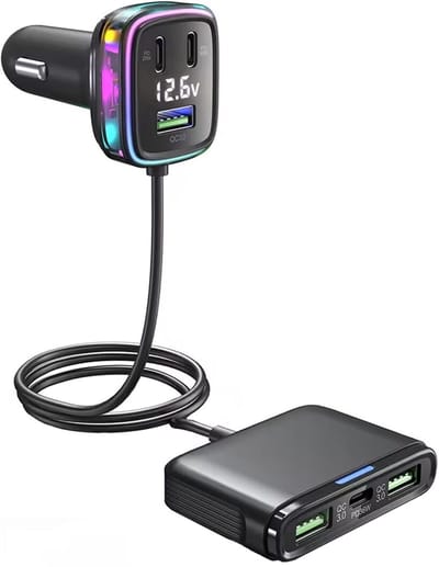 ProRide Autolader 6 Poorten met Voltmeter - QC3.0 - USB-A en USB Type-C - GC05 - Zwart