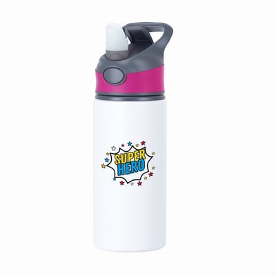 Hacebo® - Super hero waterfles met rietje roze - Superhelden - een superheld - verjaardagscadeau - kado - gift - geschenk - water fles - 650ML