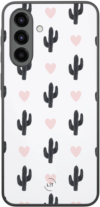 Leuke Telefoonhoesjes - Hoesje geschikt voor Samsung Galaxy A36 - Cactus hartjes - Backcover zwart - Natuur - Wit