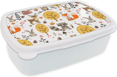Broodtrommel Wit - Lunchbox - Brooddoos - Design - Dieren - Bos - 18x12x6 cm - Volwassenen