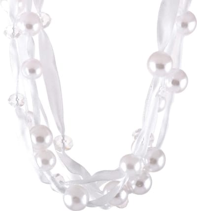 Behave - Korte ketting - Lint wit met parels en facet geslepen stenen - Verlengketting