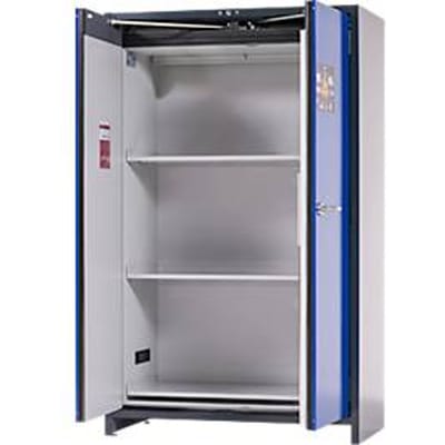 Asecos accubak ION-CORE-90 CS 1200, 3 geperforeerde legborden + 1 bodem lekbak, B 1193 x D 615 x H 1953 mm