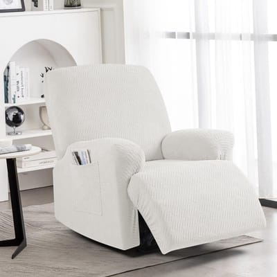 Fauteuilhoes, Elastische fauteuilhoes met armleuning en opbergvak, Zachte bankhoes, Bankbeschermer voor honden en huisdieren, Wasbare antislip bankhoes (1-zits, Crème)