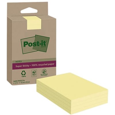 Post-it® sticky notes Super Sticky Recycling Notes 4645-RSSCY4, gelinieerd, B 102 x D 152 mm, PEFC® papier, geel, 4 pads, 45 vellen/pad