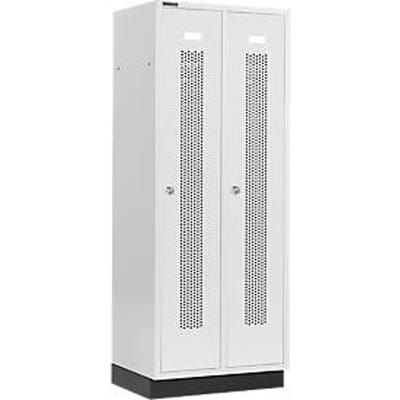 Schäfer Shop Select Kledinglocker, met geperforeerde rijen, 2 compartimenten, 400 mm, met fitting, cilinderslot, deur lichtgrijs