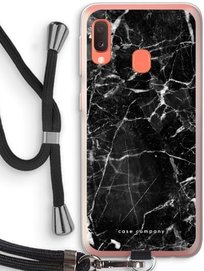 Case Company® - Hoesje met koord geschikt voor Samsung Galaxy A20e hoesje met Koord - Zwart Marmer - Telefoonhoesje met Zwart Koord - Bescherming aan alle Kanten en Over de Schermrand