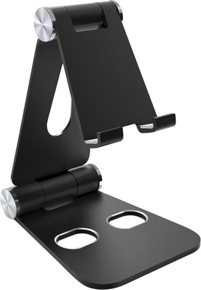 Mobiparts Telefoonhouder Tafel en Bureau - Verstelbaar - Universele Telefoonstandaard - Aluminium - 270 graden verstelbaar - Antislip voetjes - Broekzak formaat - Zwart