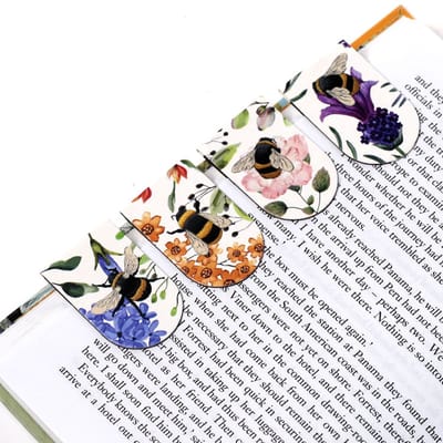 Boekenleggers Set Magnetisch - Nectar Meadows Bloemen & Bijen - Roze&Paars&Rozerood&Blauw - 8x3cm