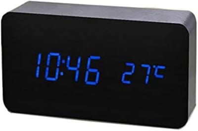 Digitale Wekker Spraakbesturing 3 Set Alarm USB Batterijgevoede Modieuze Houten klok Met Temperatuur Tijdweergave Voor Thuiskantoor Bureauklok AC11 Black_Blue