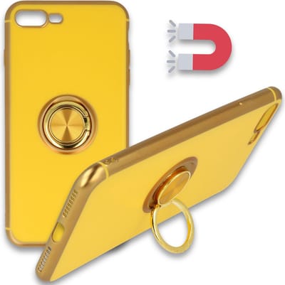 HB Hoesje Geschikt voor Apple iPhone 7 Plus/8/Plus - Geel - Siliconen Back Cover met Ring Kickstand - Geschikt voor Magneet Houders