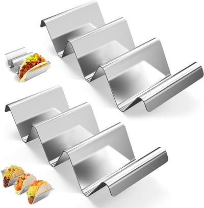 Taco houders set van 2, roestvrijstalen tortilla houders, vaatwasser- en ovenbestendig, ideaal voor taco's, sandwiches en hotdogs