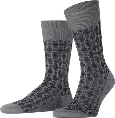 FALKE Artwork Tie gedessineerd katoen sokken heren grijs - maat 41-42