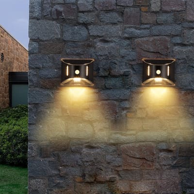 Solar wandlamp buiten 'Glare' - Set van 3 stuks - Met bewegingssensor - Down light - IP44 - 50 lumen - Warm wit licht (3000K) - Tuinverlichting op zonne-energie - Zwart