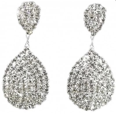 Clip oorbellen- Strass- Druppel- Zilverkleurig- 4.5 cm-Geen gaatje