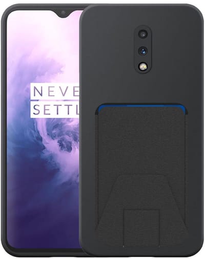 Geschikt voor OnePlus 7 Telefoonhoesje met Verstelbare Leren Pasjeshouder - Flexible Back Cover Case Siliconen TPU with Adjustable Leather Cardslot - Zwart - Smartphonica geschikt voor OnePlus 7