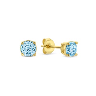 New Bling 9NB-1178 Zilveren Oorknopjes met Zirkonia Steentje 4mm - Blauw - Zilver - Verguld/Goud op Zilver