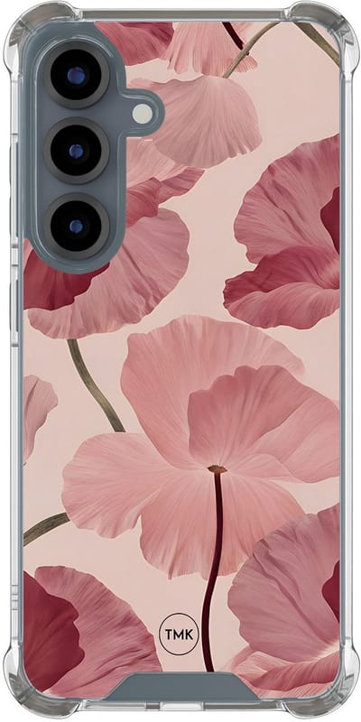 Shockproof hoesje geschikt voor Samsung Galaxy S25 - Vintage blossom - Schokbestendig - Verhoogde randen - TPU case - Extra Sterke Back Cover - Bloemen - Transparant, Roze