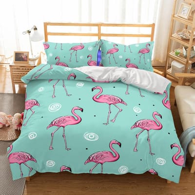 Collection de Linge de Lit Flamant Rose Simple Jumeau Complet Queen King Size Collection de Lits Flamant Chambre d'Adulte Enfant Housse de Couette Collections Anime 3D 013 AU Single(140x210cm)