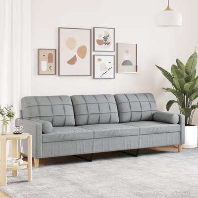 vidaXL - 3-zitsbank - met - sierkussens - 210 - cm - stof - lichtgrijs