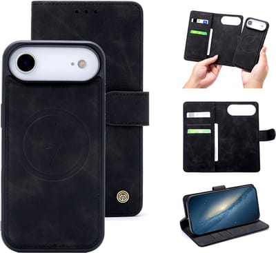 Casemania Hoesje Geschikt voor Apple iPhone 17 Air - Charcoal Gray - Kunstleer 2 in 1 Afneembare Bookcase - Geschikt voor MagSafe - Magnetische Telefoonhoesje met Pasjeshouder en Standaardfunctie