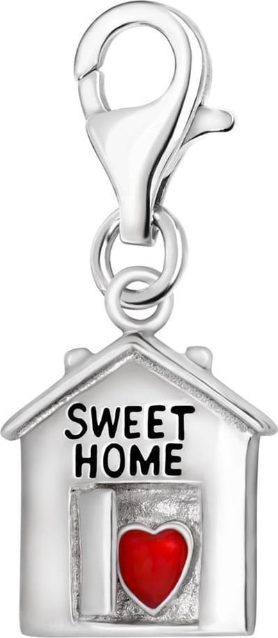 Quiges – 925 - Zilver – Charm - Bedel - Hanger - 3D Huis met Hart - met – sterling - zilver - karabijnslot - geschikt - voor -Bedelarmband HC157