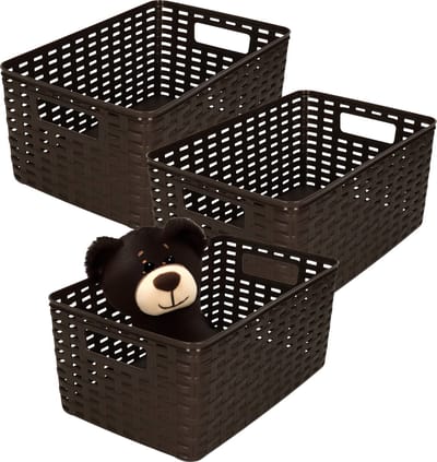 Plasticforte Opbergmand - 3x - Kastmand - rotan kunststof - donkerbruin - 10 Liter - 22 x 33 x 16 cm