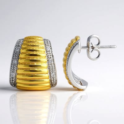 Cavill - Zilveren Oorbellen met 0,064 ct I1 (G) Diamanten - 925 Sterling Zilver met Goudaccent - Ronde Briljant Pavé - Elegante Luxe Oorknopjes